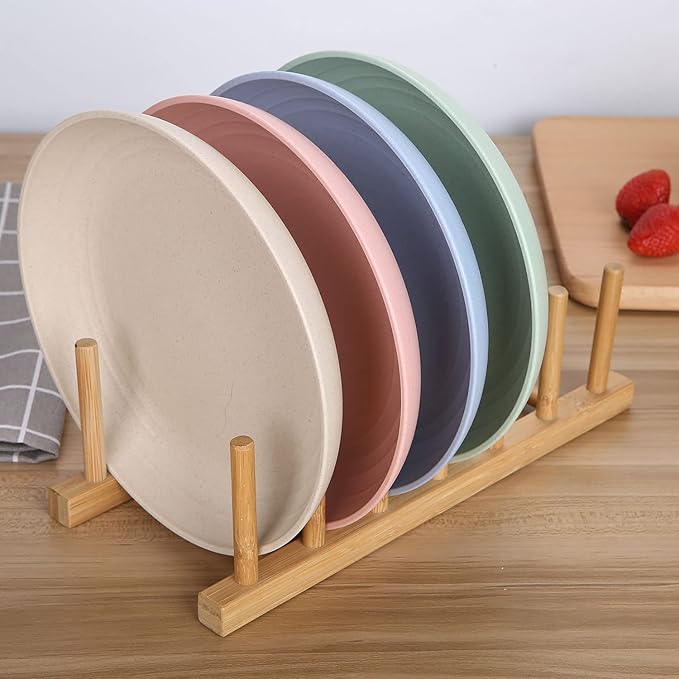7.8 Inches Unbreakable Wheat Straw Plates - Reusable Plate Set - Dishwasher & Microwave Safe - Perfect for Dinner Dishes - Healthy, BPA Free & Eco-Friendly (7.8 Inches)